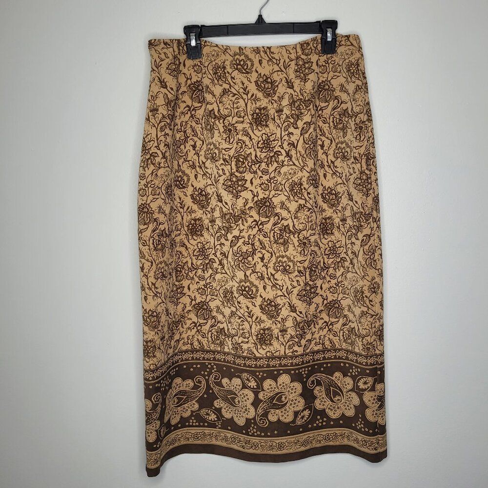 Sag Harbor tan brown boho midi maxi flower rustic skirt size 14